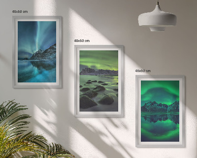 Conjunto de quadros para sala de estar Paisagem invernal da aurora boreal