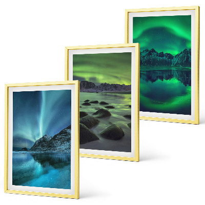 Conjunto de quadros para sala de estar Paisagem invernal da aurora boreal