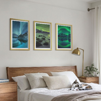 Conjunto de quadros para sala de estar Paisagem invernal da aurora boreal