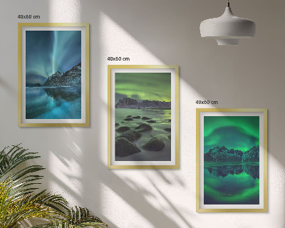 Conjunto de quadros para sala de estar Paisagem invernal da aurora boreal