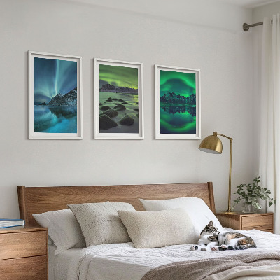 Conjunto de quadros para sala de estar Paisagem invernal da aurora boreal