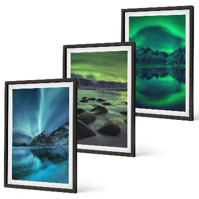 Conjunto de quadros para sala de estar Paisagem invernal da aurora boreal