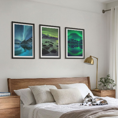 Conjunto de quadros para sala de estar Paisagem invernal da aurora boreal