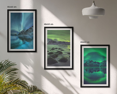 Conjunto de quadros para sala de estar Paisagem invernal da aurora boreal