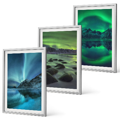 Conjunto de quadros para sala de estar Paisagem invernal da aurora boreal