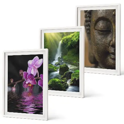 Conjunto de quadros modernos com estampa de cachoeira de flores e rocha Zen de Buda