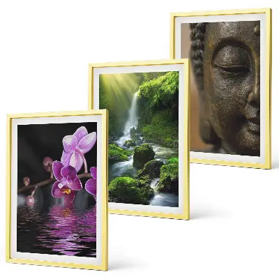 Conjunto de quadros modernos com estampa de cachoeira de flores e rocha Zen de Buda