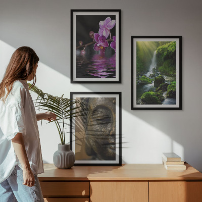 Composição de quadros moderna Cachoeira de flores, rocha de Buda, Zen