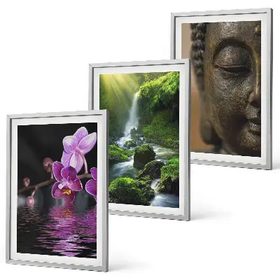 Conjunto de quadros modernos com estampa de cachoeira de flores e rocha Zen de Buda