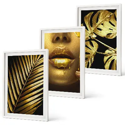 Conjunto de quadros decorativos modernos estampa de boca de mulher com folhagem de costela de adão
