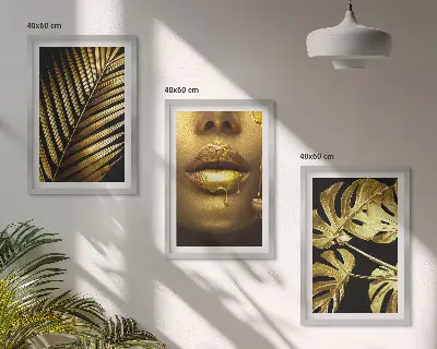 Conjunto de quadros decorativos modernos estampa de boca de mulher com folhagem de costela de adão
