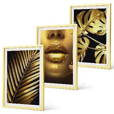 Conjunto de quadros decorativos modernos estampa de boca de mulher com folhagem de costela de adão