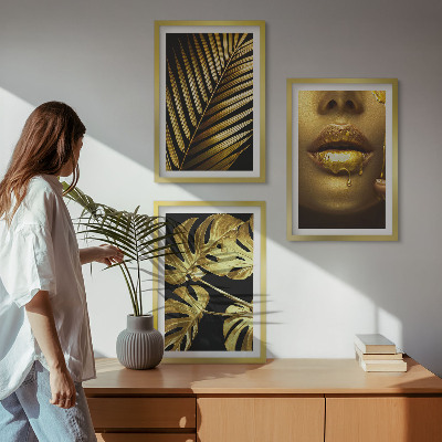 Composição de quadros moderna boca da mulher de palmeira Monstera
