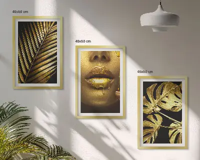 Conjunto de quadros decorativos modernos estampa de boca de mulher com folhagem de costela de adão