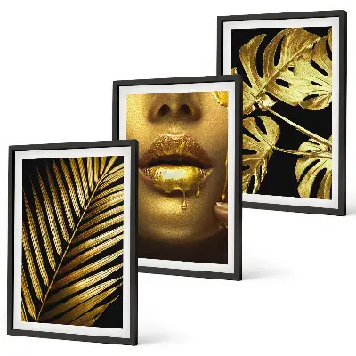 Conjunto de quadros decorativos modernos estampa de boca de mulher com folhagem de costela de adão