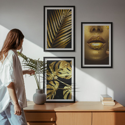 Composição de quadros moderna boca da mulher de palmeira Monstera