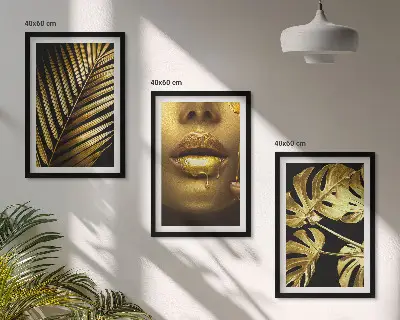 Conjunto de quadros decorativos modernos estampa de boca de mulher com folhagem de costela de adão
