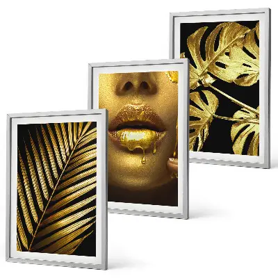 Conjunto de quadros decorativos modernos estampa de boca de mulher com folhagem de costela de adão