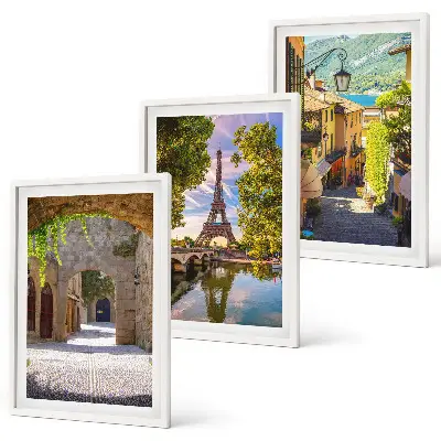 Conjunto de 3 quadros com moldura estampa de ruas com arquitetura Eiffel