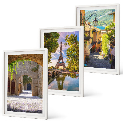 Conjunto de 3 quadros com moldura Ruas com arquitetura Eiffel
