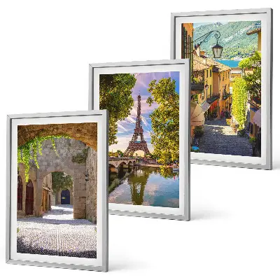 Conjunto de 3 quadros com moldura estampa de ruas com arquitetura Eiffel