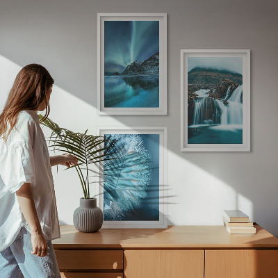 Conjunto de quadros para sala de estar Paisagens de inverno com cachoeiras
