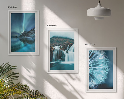 Conjunto de quadros para sala de estar Paisagens de inverno com cachoeiras