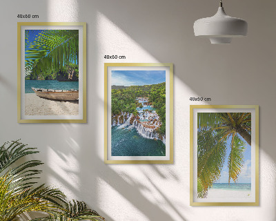 Composição de quadros moderna Praia, barco, cachoeiras, palmeiras