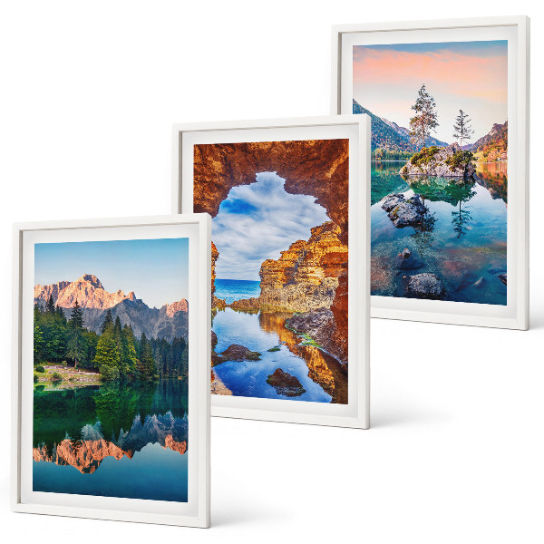 Composição de quadros moderna reflexos nas rochas dos lagos de montanha