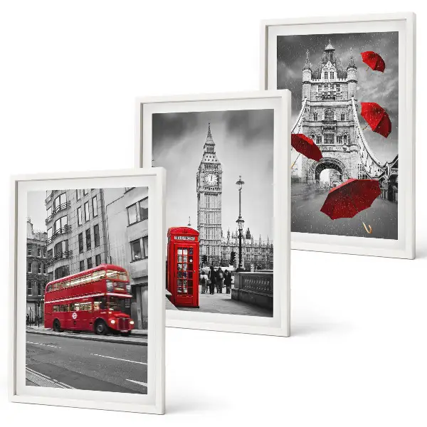 Conjunto de 3 quadros com moldura com detalhes em vermelho em Londres