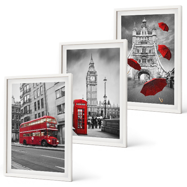 Conjunto de 3 quadros com moldura Detalhes em vermelho em Londres