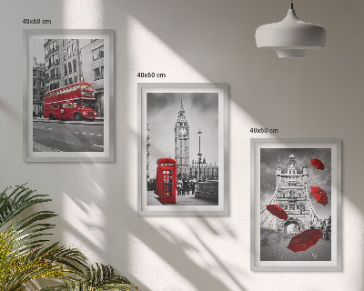 Conjunto de 3 quadros com moldura Detalhes em vermelho em Londres