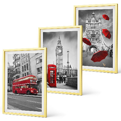 Conjunto de 3 quadros com moldura Detalhes em vermelho em Londres