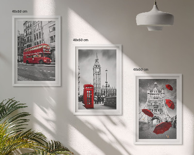 Conjunto de 3 quadros com moldura Detalhes em vermelho em Londres
