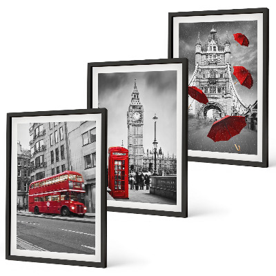 Conjunto de 3 quadros com moldura Detalhes em vermelho em Londres