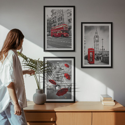 Conjunto de 3 quadros com moldura Detalhes em vermelho em Londres