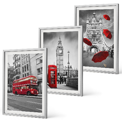 Conjunto de 3 quadros com moldura Detalhes em vermelho em Londres