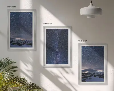 Conjunto de quadros para sala de estar com estampa de céu noturno com montanhas e estrelas