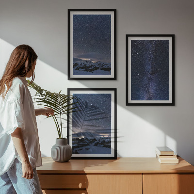 Conjunto de quadros para sala de estar Céu noturno, montanhas, estrelas