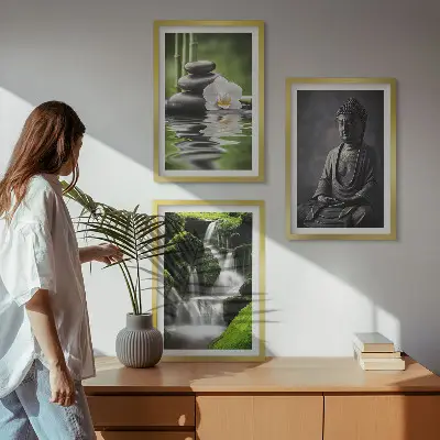 Composição de quadros moderna pinturas relaxantes de água estilo Zen