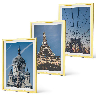 Conjunto de quadros para sala de estar Vistas de edifícios em cidades ao redor do mundo.