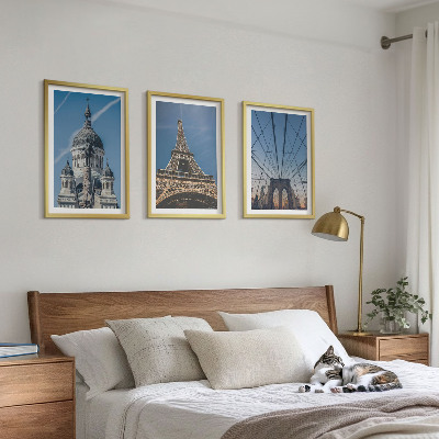 Conjunto de quadros para sala de estar Vistas de edifícios em cidades ao redor do mundo.