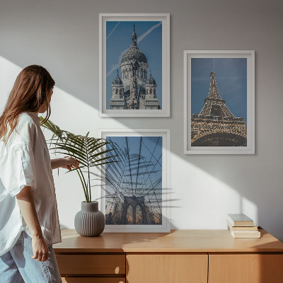 Conjunto de quadros para sala de estar Vistas de edifícios em cidades ao redor do mundo.
