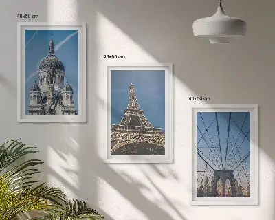 Conjunto de quadros para sala de estar com vistas de edifícios em cidades do mundo