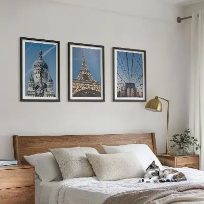 Conjunto de quadros para sala de estar com vistas de edifícios em cidades do mundo