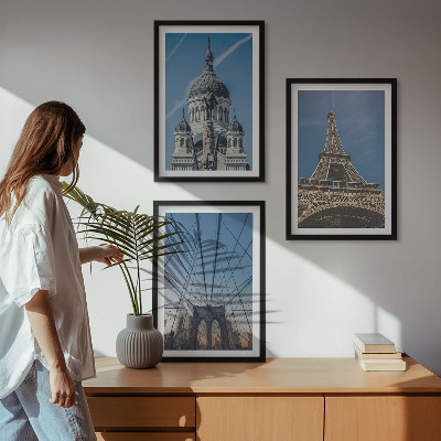 Conjunto de quadros para sala de estar Vistas de edifícios em cidades ao redor do mundo.