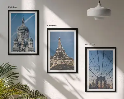 Conjunto de quadros para sala de estar com vistas de edifícios em cidades do mundo