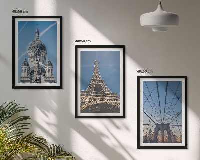 Conjunto de quadros para sala de estar Vistas de edifícios em cidades ao redor do mundo.