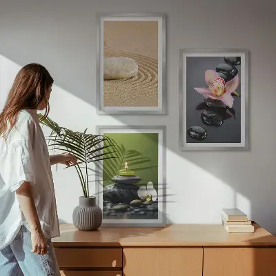 Composição de quadros moderna com motivos relaxantes de pedras zen