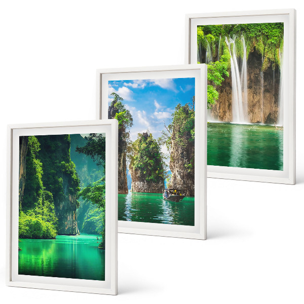Composição de quadros moderna Paisagens verdes com cachoeiras